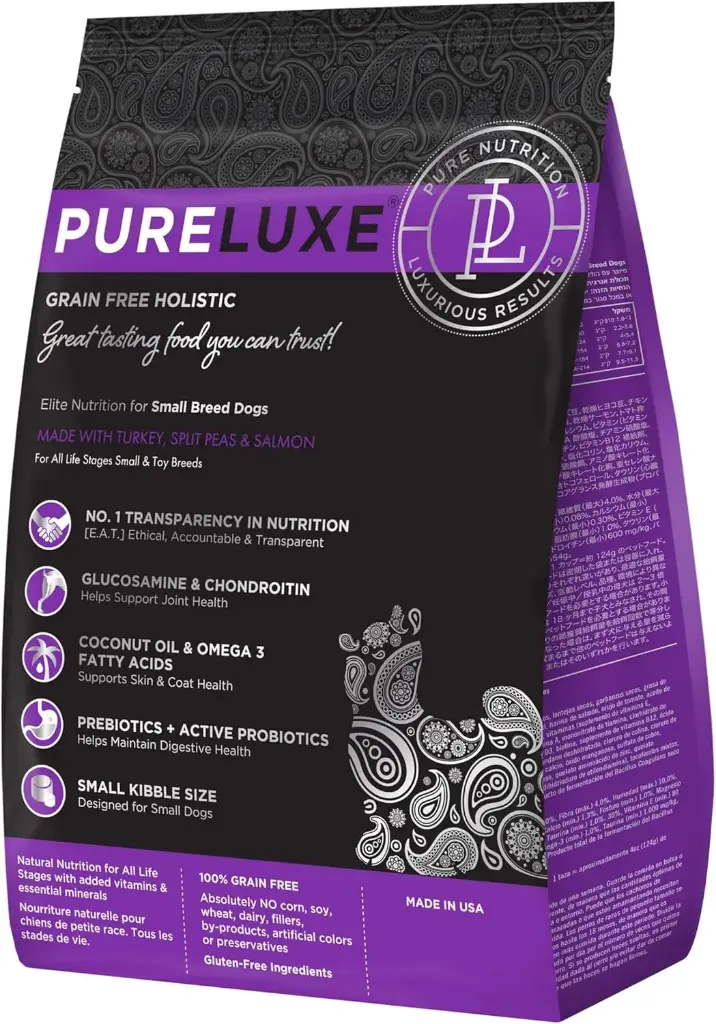 PureLuxe Elite Nutrition Grain Free Holistic Small Breed 4lb - Turkey, Split Peas & Salmon