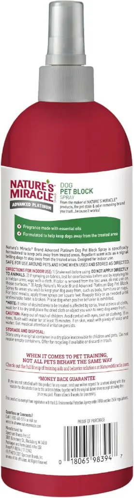 Nature's Miracle Advanced Platinum Dog Pet Block Repellent Spray 16 oz